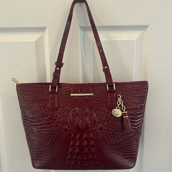 Brahmin Medium Asher Red Crocodile Textured Tote Bag - Picture 2 of 7
